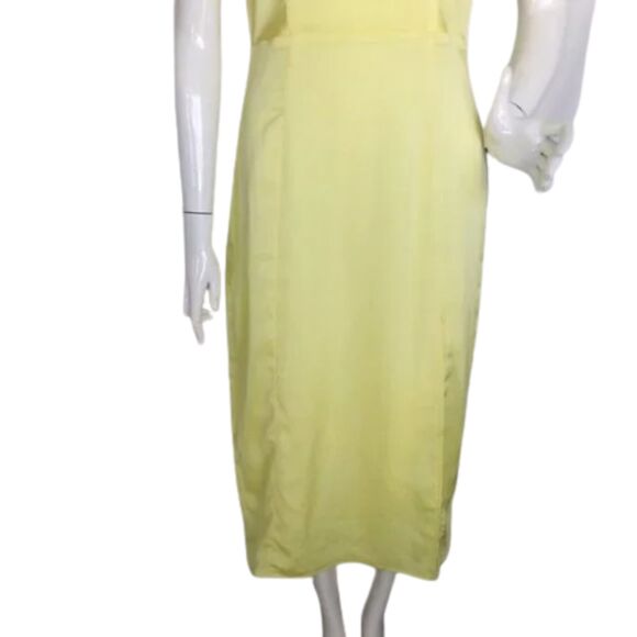 new LULUS Midi Dress, M, Yellow, Open Back, Halter/Buttons, Single vent - Picture 10 of 15